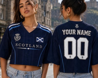 Custom Scotland Soccer Crop Top Jersey, Personalized Scotland Soccer Jersey Crop Tee, Festival Shirt, Football Fan, Custom Scotland Jersey