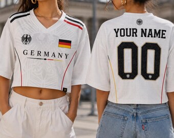 Personalized Germany Soccer Jersey Crop Top, Custom Name Number German Flag Football Shirt, Women Game Day Fan Gift