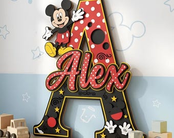 Mickey Mouse Custom Name Sign, Personalized 3D Wood Initial Art, Disneyland Nursery Decor, Mickey Wall Art, Boys Room Decor