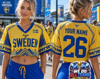 Custom Sweden Crop Soccer, Personalized Sweden Crop Football Jersey, Your Name Number Soccer Shirt, Sweden Fan Gift, Women's Soccer Outfit