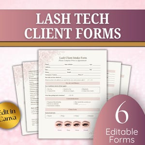 Lash Tech Client Forms Bundle | Editable Intake, Consent, Aftercare (Canva PDF)