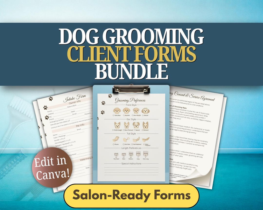 Grooming Forms.pdf Dog Grooming Forms Bundle | Intake, Consent, Waiver | Editable Canva ...