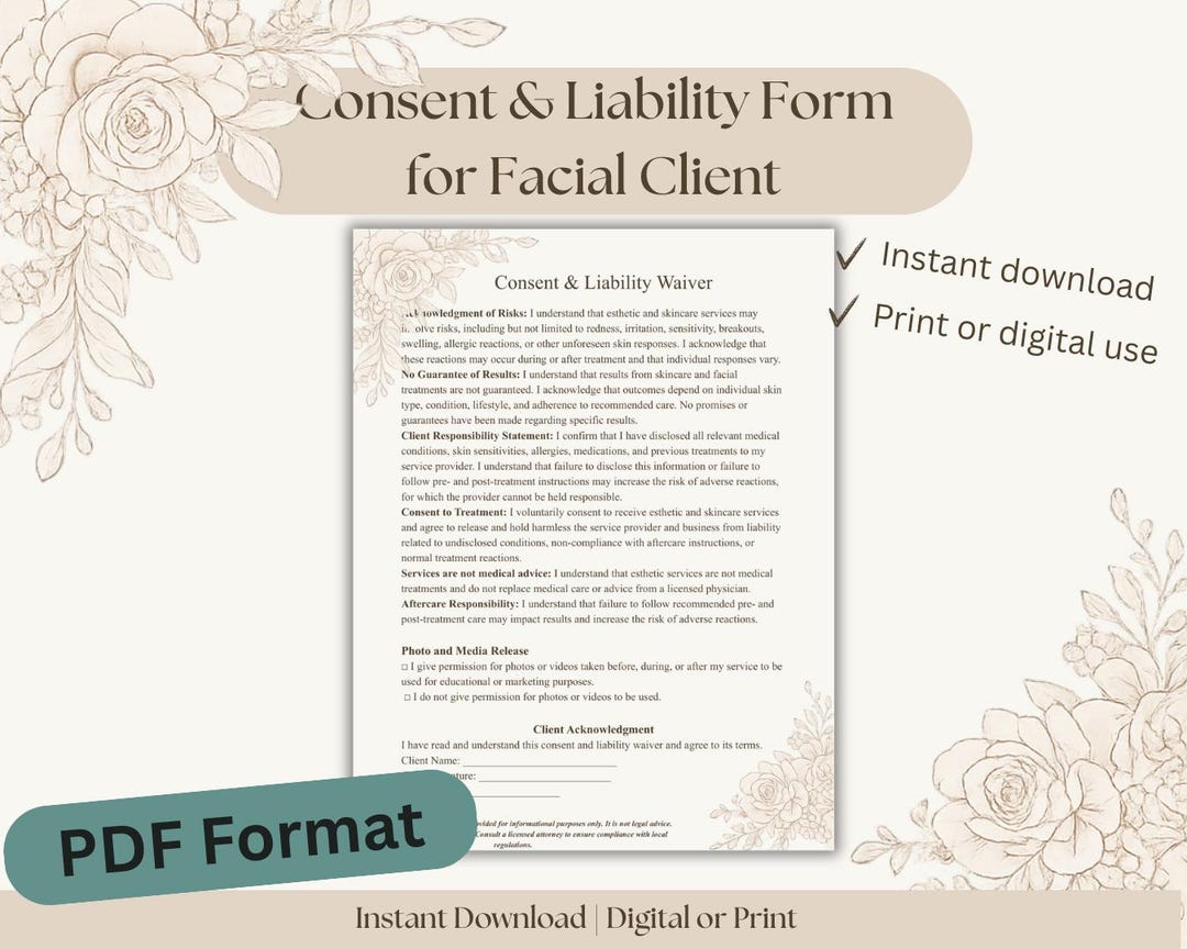 Facial Client Consent Liability Form | Non-editable PDF (digital ...