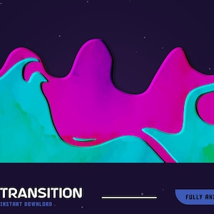 May include: Abstract digital art with a wavy, layered design in shades of teal, magenta, and purple. The word "TRANSITION" is displayed in white text at the bottom, with "INSTANT DOWNLOAD" below it. The words "FULLY ANIMATED" are in a blue box.