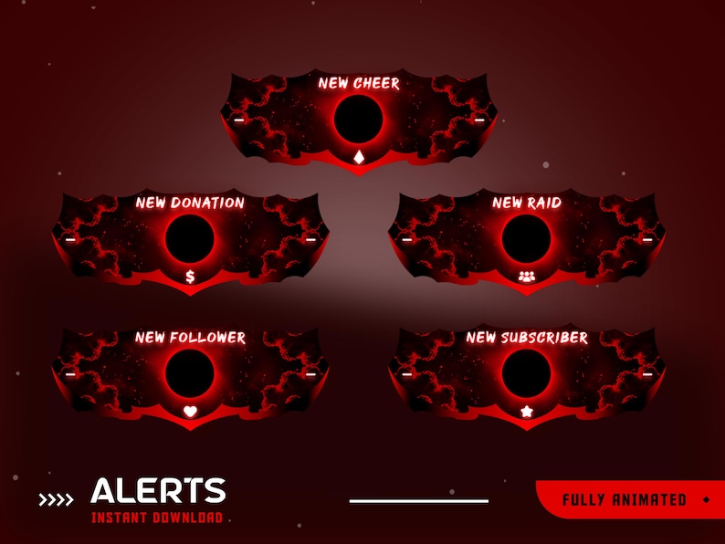 Dark Red Cloud Animated Stream Overlay Package, Red Stream Overlay ...