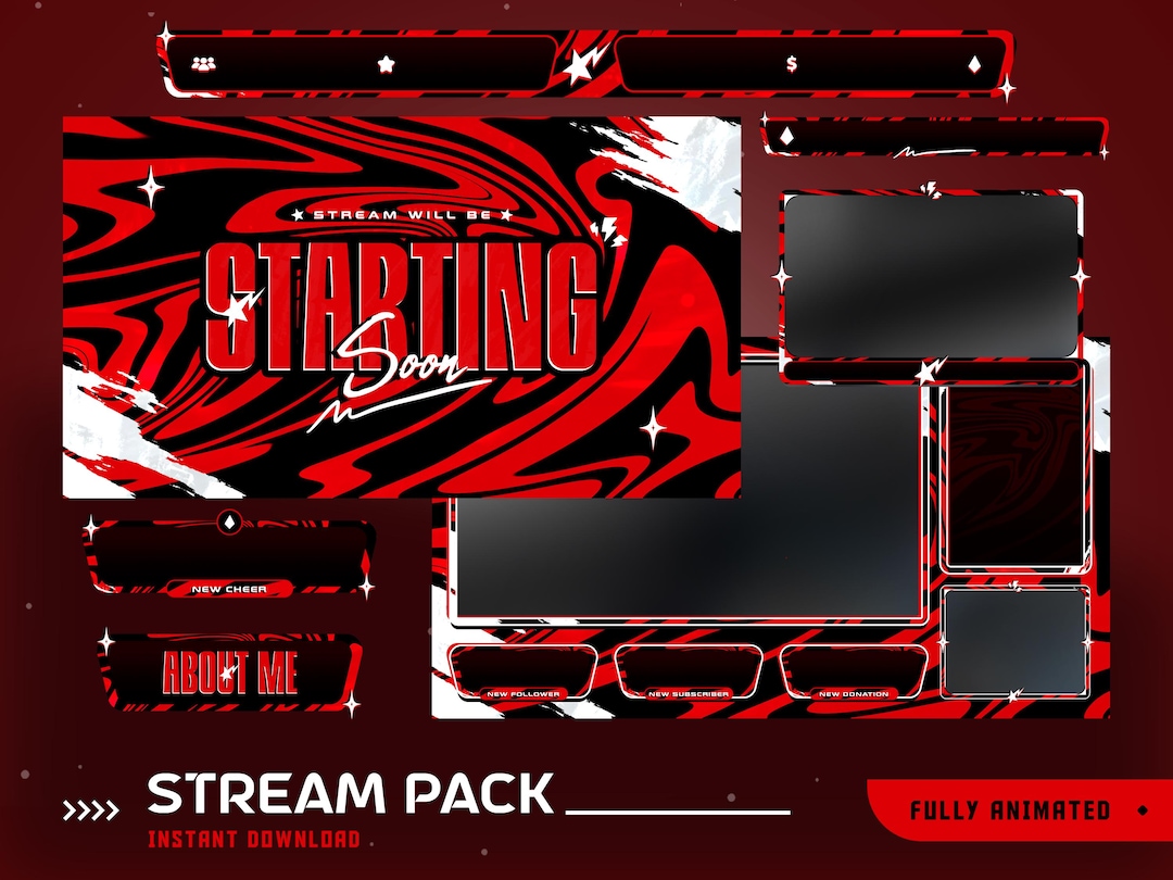Liquid Animated Stream Overlay Package, Red Black Stream Overlay, Swirl ...