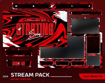 Flüssiges animiertes Stream-Overlay-Paket, Rot-Schwarz-Flow-Overlay, Swirl-Overlay, Dunkle Ästhetik-Overlay, Fluid Twitch Overlay, Farbspritzer