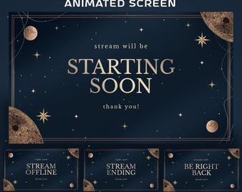Orbital Planeten animierter Stream Bildschirm-Overlay-Paket, Navy Gold-Overlay, Sternenstaub-Bildschirm, verzierter Rahmen-Overlay, Mond Krater Design