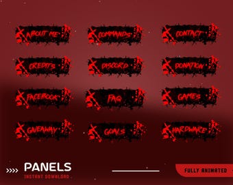 Blutiger Splatter Static Stream Panel Overlay Paket, Rot Schwarz Twitch Panels, Bloody Gaming Panel, Horror Overlay Panel, Scary Stream Panel