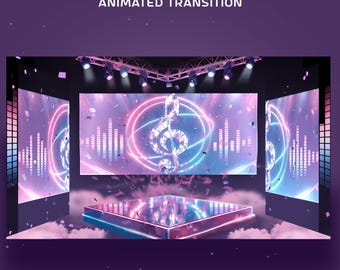 Neon Symphony Animated Stinger Transition Overlay Package, Space Inspired Background, Bloom Effect, Studio Lighting, Volumetric Lighting