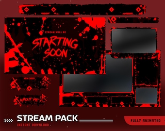 Bloody Splatter animiertes Stream Overlay Paket, Red Black Stream Overlay, Blut Splatter Overlay, Horror Game Overlay, Gore Twitch Pack