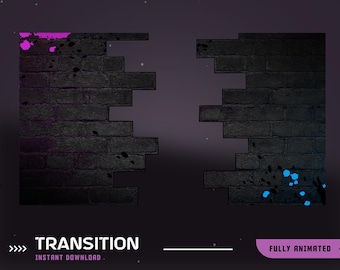 Brick Splash Animiertes Stinger Übergang zucken Overlay Paket, Lila Blau Übergang, Graffiti Vtuber, Street Art Übergang, Neon Overlay