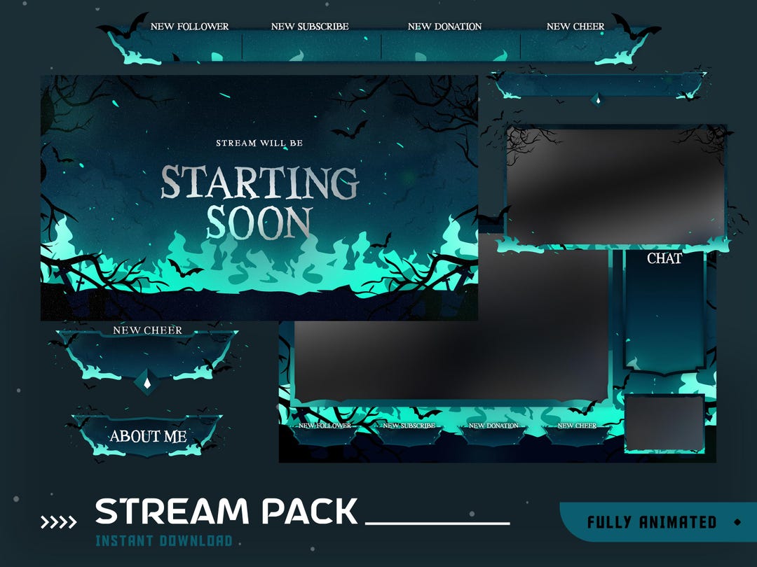 Ghost Stream Layout Ghostfire Grove Animated Stream Overlay Package, Horror Stream Package ...