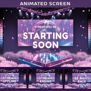 Neon Symphony Animated Stream Screen Overlay Package, Ceiling Truss Lighting, Moving Head Lights, LED Spotlights, Floating Stage,Mist Effect