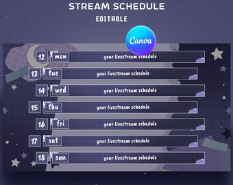 Midnight Aura Notes Static Stream Schedule Overlay Package, Editable Canva, Moon And Stars, Celestial Fantasy Design, Dreamy Night Sky Vibes