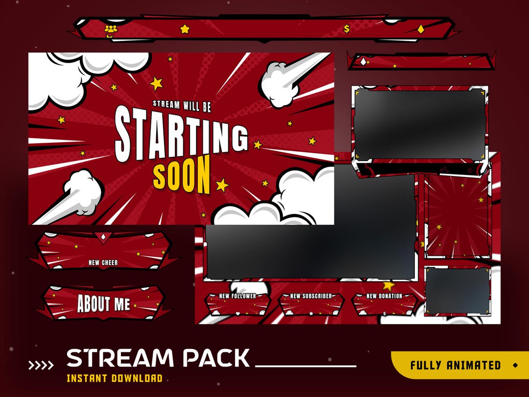 Funimate Overlay Comic Pop Animated Stream Overlay Package, Pop Art Stream Overlay, Boom ...