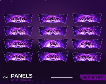 Black Hole Static Stream Panel Overlay Paket, Modernes Vtuber Twitch, Neon, Abstrakt, Panels Twitch Overlay Dunkel Lila, Futuristisch
