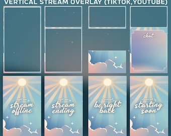Sonnenstrahl Wolken Animiertes Tiktok Overlay Stream Paket, Vertikales Twitch, Tiktok Live Overlay, Weiches Wolkenthema, Sonnenstrahl-Overlay, Sternenhimmel