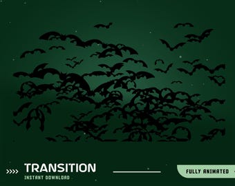 Midnight Batscape Animiertes Stinger Übergangspaket, Dunkelgrüne Fledermaus Übergang, Horror Twitch Objekt, Halloween Spooky Overlay