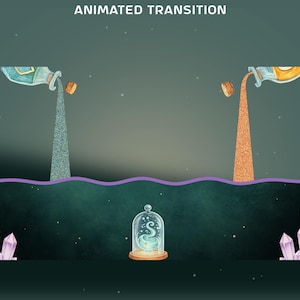 Mystic Brew Animated Stinger Transition Overlay Package, Dark Green Overlay, Pouring Magic Potion, Crystal Magic, Magical Glow,Hanging Herbs