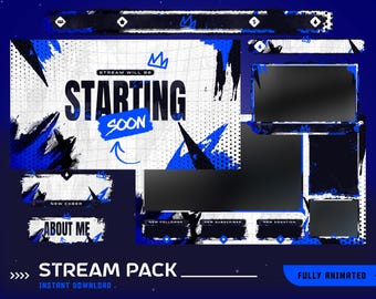 Hard Brush Animiertes Stream-Overlay-Paket, Blau-Schwarzes Kunst-Stream-Overlay, Grunge-Overlay, Bold Splash Abstraktes Overlay, Webkamera-Label-Gaming