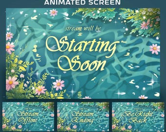 Bloom Lagoon Animated Stream Screen Overlay Package, Organic Water Design, Abstract Water Background,Peaceful Nature Theme,Botanical Foliage