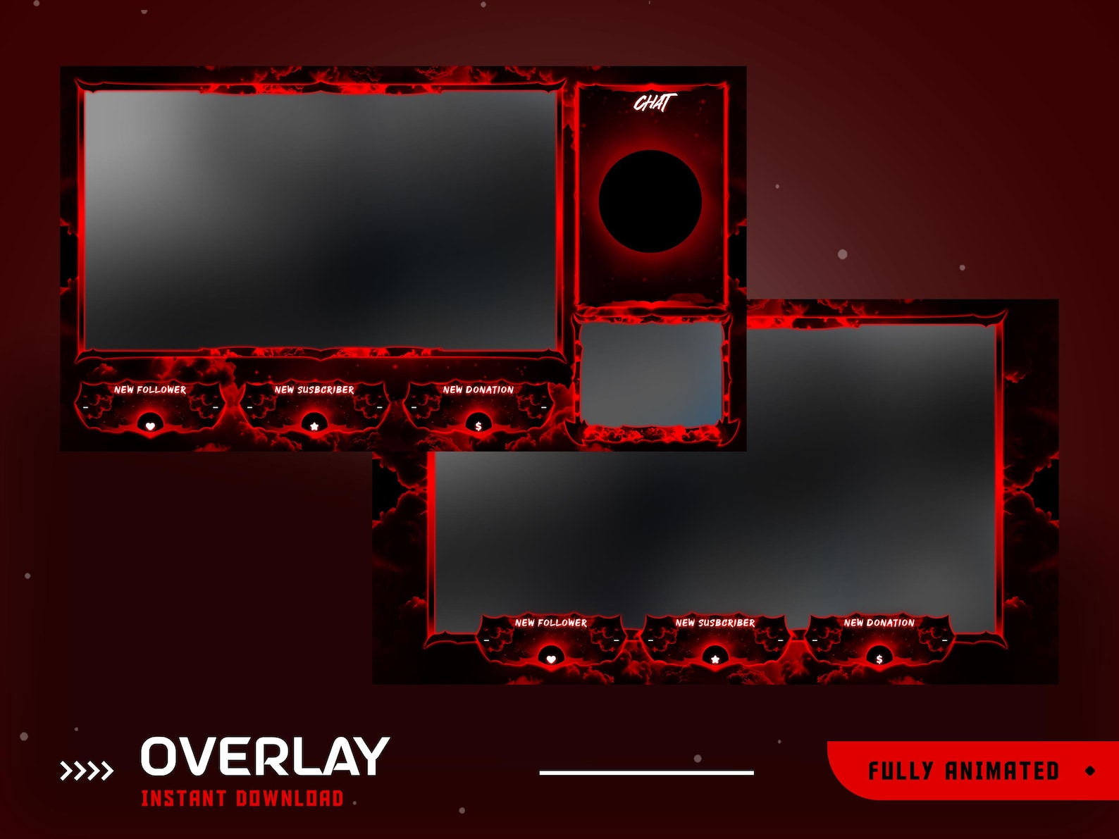 Red Rocks Overlay Dark Red Cloud Animated Stream Overlay Package, Red Stream Overlay ...