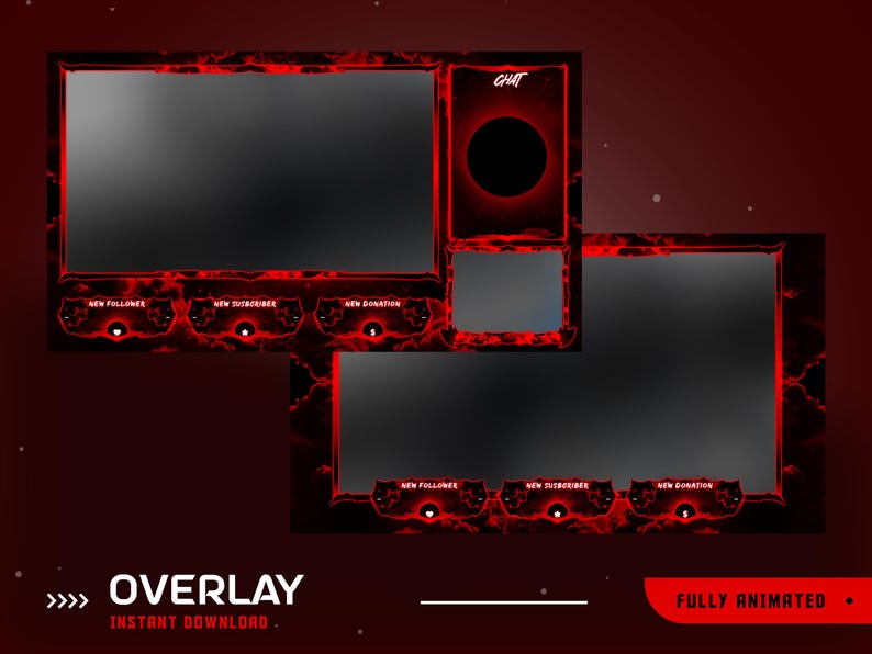 Dark Red Cloud Animated Stream Overlay Package, Red Stream Overlay ...