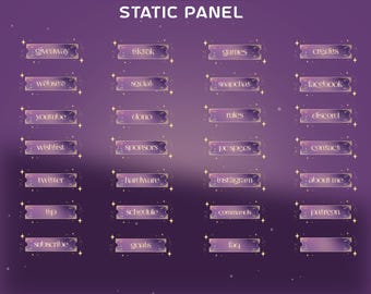 Regal Galaxy Static Stream Panel Overlay Paket, Lila Galaxie Overlay, Elegante Goldlinien, Sternenhimmel, Konstellationsüberlagerung