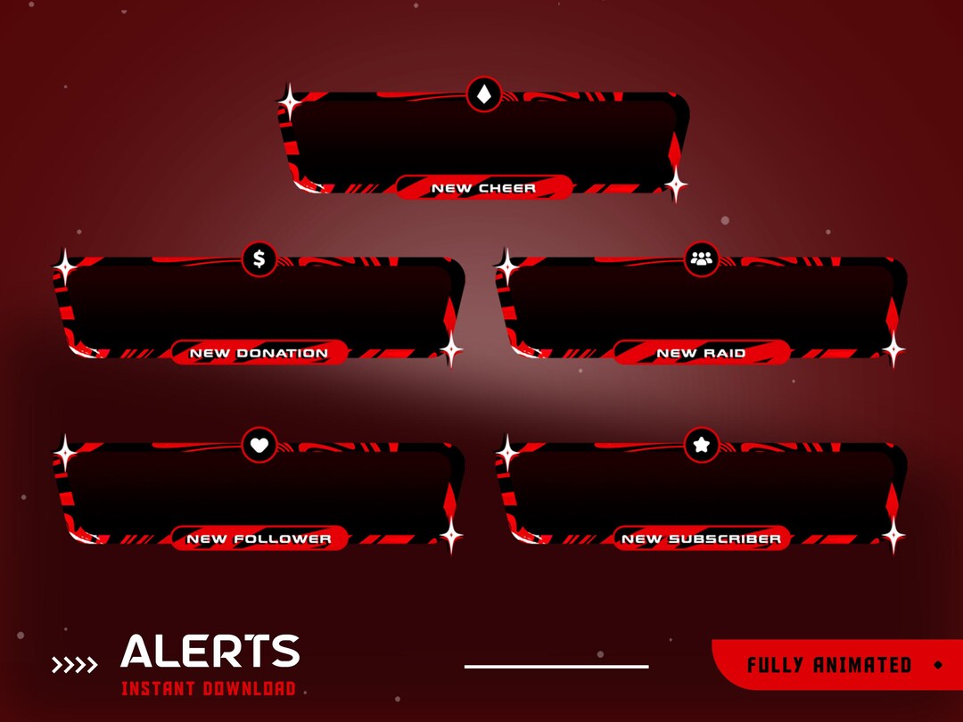 Stream Alert Visuals Liquid Animated Stream Alert Overlay Package, Red Black Stream Overlay ...