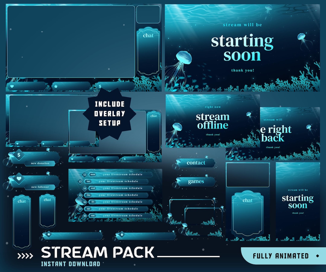 Hidden Reef Animated Stream Overlay Package, Dark Blue Overlay, Deep ...