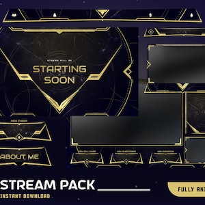 Warframe Animated Stream Overlay Package, Animated Dark Vtuber Twitch, Black Streamer Package, Modern Overlay, Abstract Theme, Panel, Alert