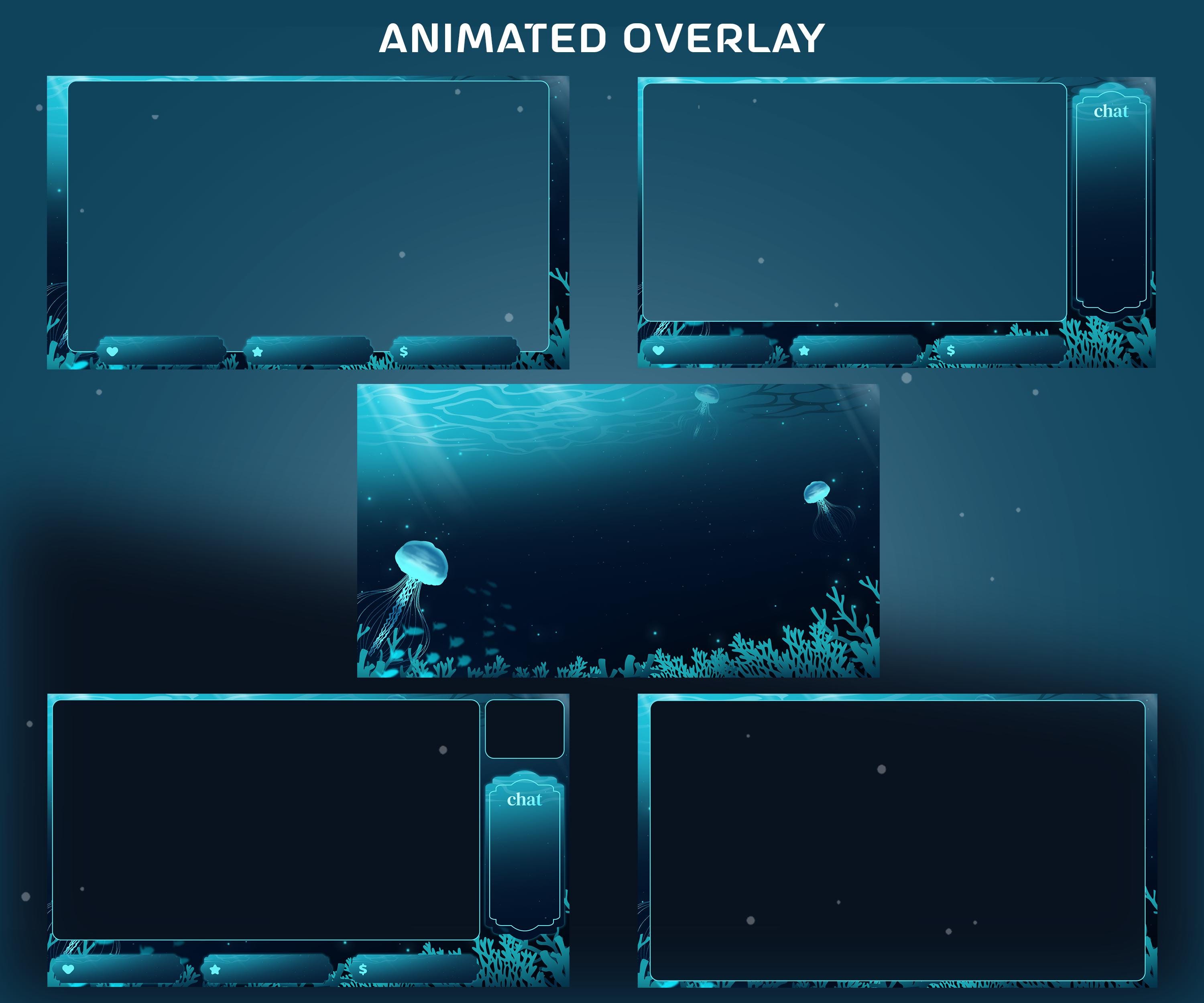 Hidden Reef Animated Stream Overlay Package, Dark Blue Overlay, Deep ...