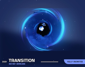 Stellar Universe Animiertes Stinger Übergang Overlay Paket, Tiefblauer Nachthimmel, Ring Planeten Übergang, funkelnde Sterne Design, weiches Leuchten