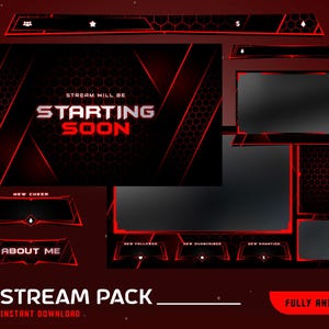 Redline Matrix animerat strömöverläggspaket, futuristiskt strömöverlägg, rött och svart strömpaket, animerat spelöverlägg, mörk Twitch-scen