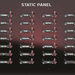 May include: A collection of static panel graphics for Twitch or other streaming platforms. Each panel features a pixelated sailor character and an anchor design. Text labels include "Giveaway", "Website", "YouTube", "Wishlist", "Twitter", "Tip", "Subscribe", and more.