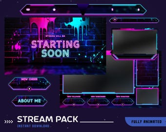 Chromatic Spill Animiertes Stream Overlay Paket, Neon Overlay, Cyberpunk Overlay, Gaming Overlay, Paint Drip Stream, Color Paint Splash