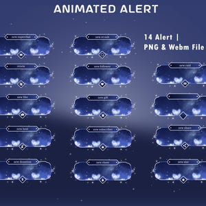Night Flower Animated Stream Alert Overlay Package, Blue Purple Alert, Dreamy Floral, Starry Night Design, Fluffy Clouds, Light Streaks