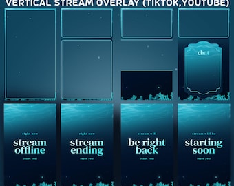 Verstecktes Riff animierte Tiktok Overlay Stream Paket, vertikales Twitch, Tiktok Live Overlay, blauer Ozean, Quallen-Overlay, Meeresleben-Design