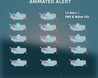 Sonnenstrahl-Wolken animiertes Strom-Alert-Overlay-Paket, Weichwolken-Warnung, Sonnenstrahl-Overlay, Sternenhimmel, rosa-blaue Ästhetik, weiches Glow-Design