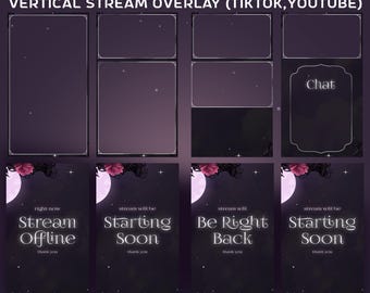 Midnight Roses Animiertes Tiktok Overlay Stream Paket, Vertikales Twitch, Witchcore Streamer, Mond Overlay Theme, Rosen Theme, Gothic Design