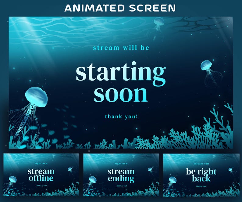 Hidden Reef Animated Stream Overlay Package, Dark Blue Overlay, Deep ...