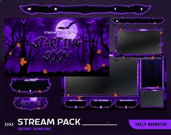 Herbstfinsternis animiertes Stream Overlay Paket, Lila Overlay, Halloween Overlay, Gruseliger Stream Pack, Gothic Overlay, Twitch Overlay Pack