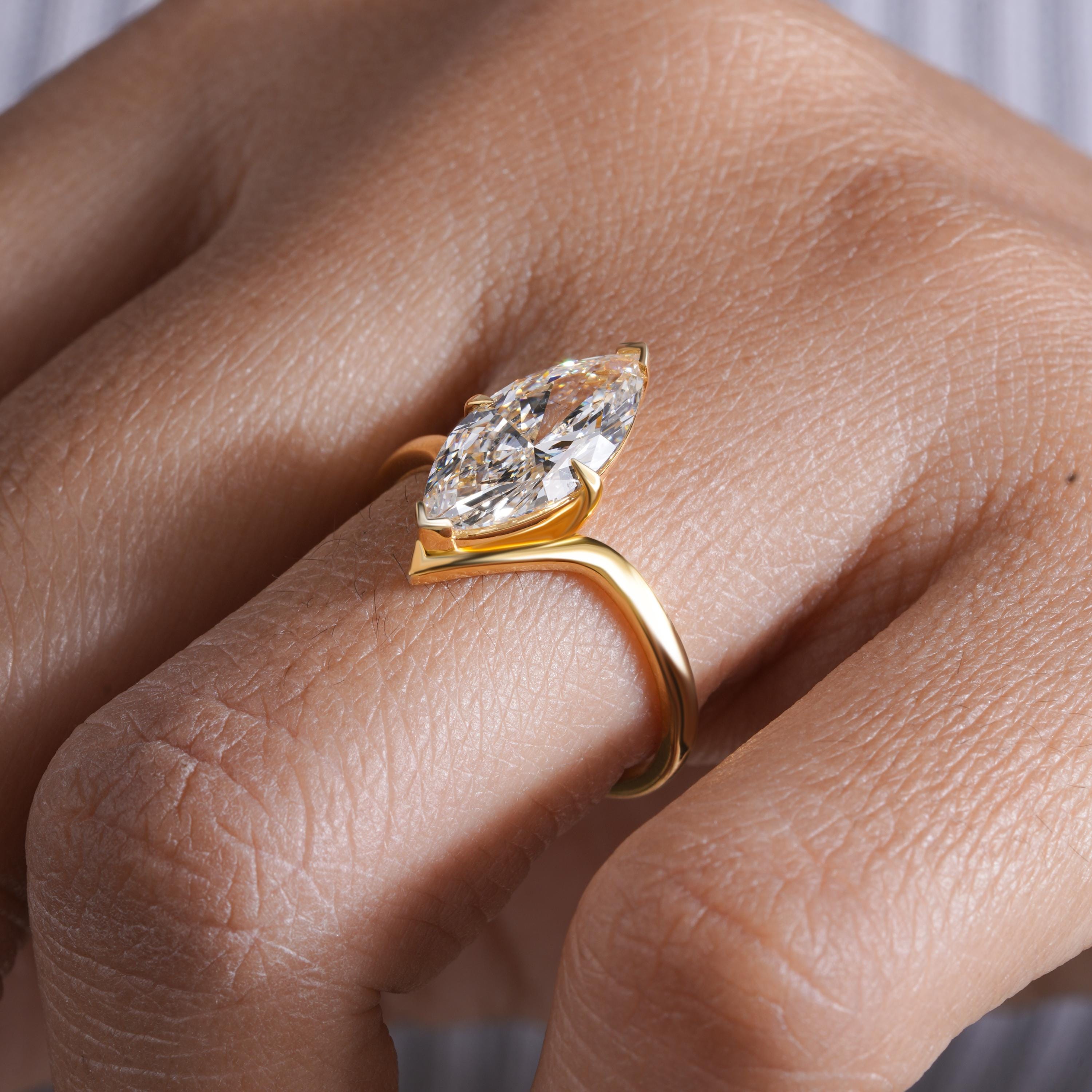 Marquise Diamond Engagement Ring, Minimalist 14K Gold Solitaire, IGI ...