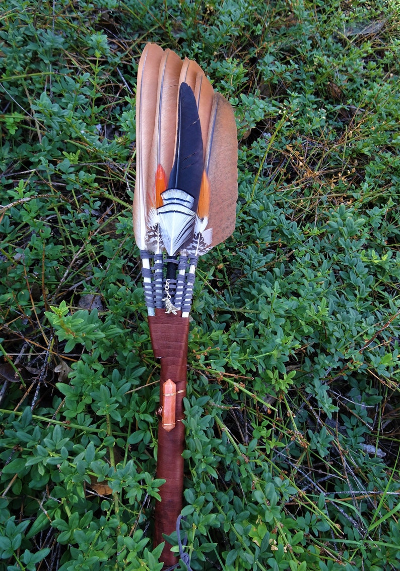 Smudge Fan with a Numerology of One, A Single Crow Feather with Lady Amherst Pheasant Energy, Length 22 inches image 1