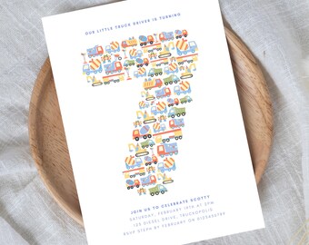 7th Construction Invitation for Boy Truck Birthday Digital Invitation Dump Everything Invite Editable Download Seventh Birthday Truck HS0006