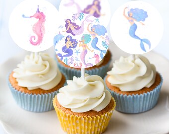 Mermaid Cupcake Topper for Girl Under The Sea Birthday Cupcake Topper Digital Template Little Mermaid Cupcake Editable Download HS9
