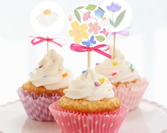 Wildflower Cupcake Topper for Girl Flower Birthday Cupcake Topper Digital Template Spring Cupcake Topper Editable Download Party HS0004