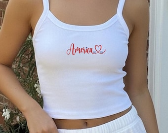 Camiseta sin mangas con tirantes bordados de Estados Unidos, camiseta de vacaciones personalizada, camiseta sin mangas estilo nadadora para el 4 de julio, camiseta sin mangas de tirantes finos para mujer, conjunto para chicas guapas