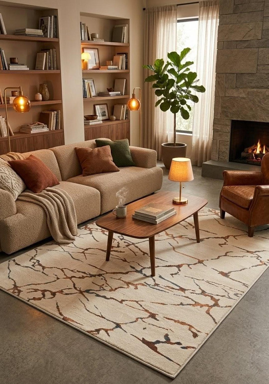 Creak Pattern Rug Modern Marble Abstract Rug, Hand Tufted Wool Area Rug, Neutral Beige ...